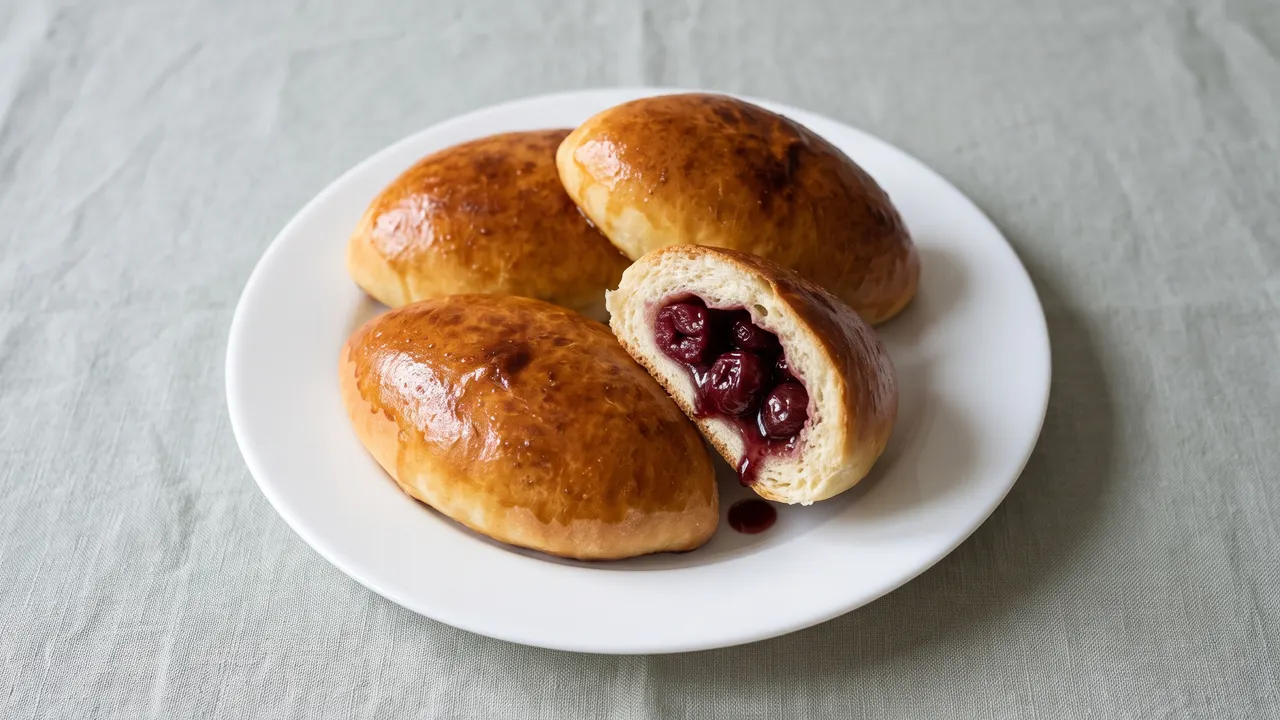 Baked sour cherry pies (pyrizhky), the finished dish