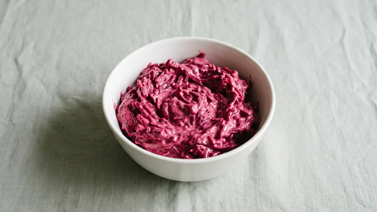 Beet salad with garlic and mayonnaise, the finished dish